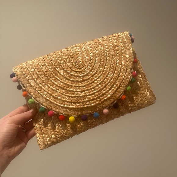 Francesca’s Rainbow Pom-pom Woven Rattan Clutch - Picture 7 of 9